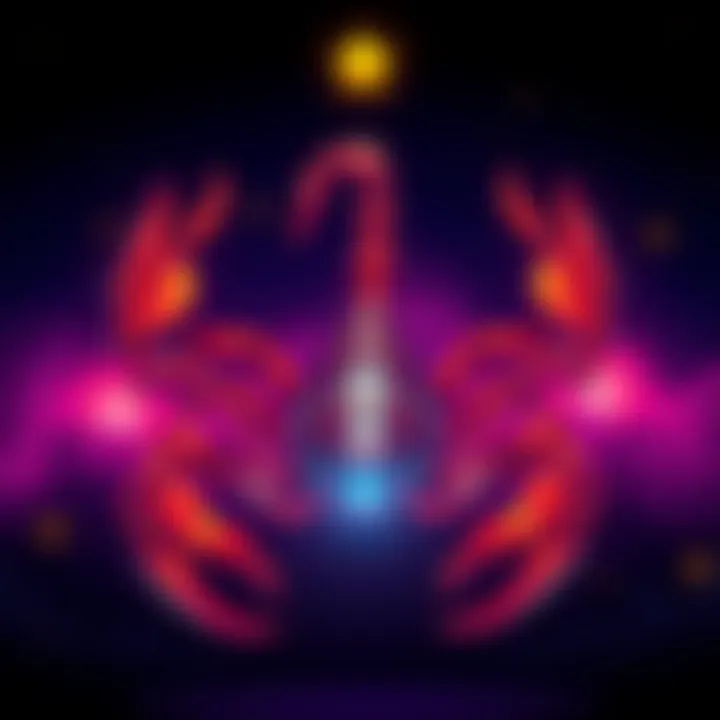 An artistic representation of the Scorpio zodiac sign with a scorpion and starry background, symbolizing loyalty and relationship dynamics.