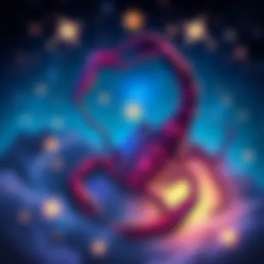 Scorpio Zodiac Sign Illustration A vivid illustration of the Scorpio zodiac sign, featuring a scorpion symbol with stars and a celestial background, reflecting themes of validation and relationships.