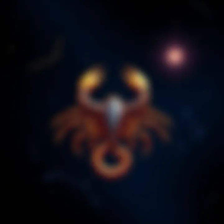 A representation of the Scorpio zodiac sign with its symbol and constellation, set against a starry background.