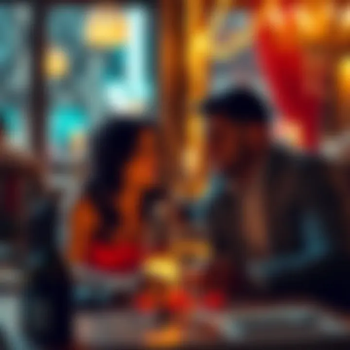 A couple enjoying a romantic dinner, showcasing the connection between two Scorpios, with candlelight and soft smiles.