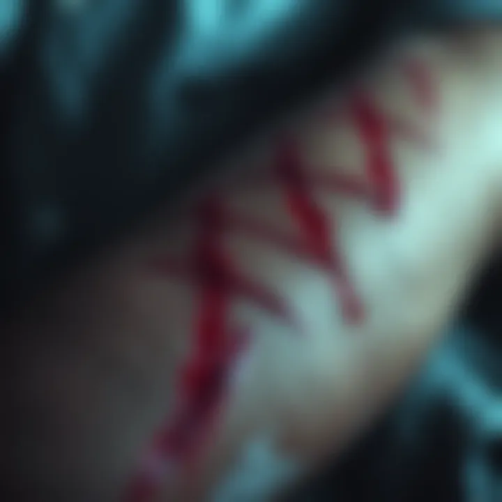 Scratches on skin after sleep paralysis Close-up of mysterious scratches on a person's arm after a sleep paralysis episode, showing signs of distress and fear.