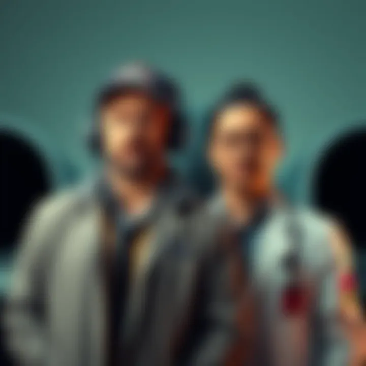 A scruffy pilot wearing a cap and a doctor in a casual coat, both standing confidently together, challenging traditional professional appearances.