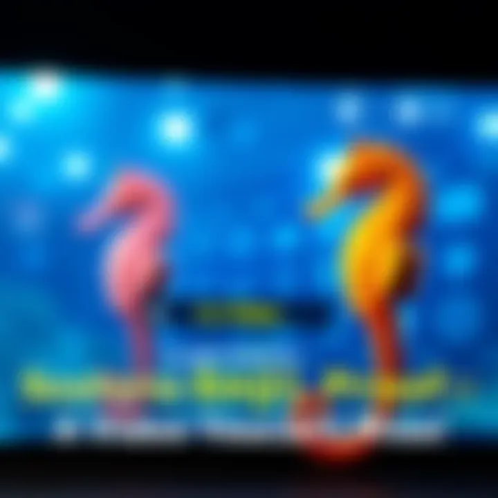 Seahorse Emoji Video Still A scene from the video showing a seahorse emoji with subtitles in the background
