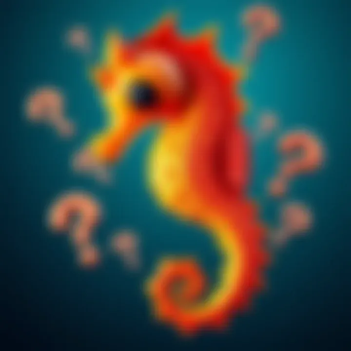 A colorful seahorse emoji surrounded by question marks, symbolizing the discussion on memory and perception among people.