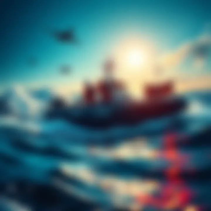 A search team in a boat scanning the ocean for debris from MH370, with planes flying overhead and waves in the background.