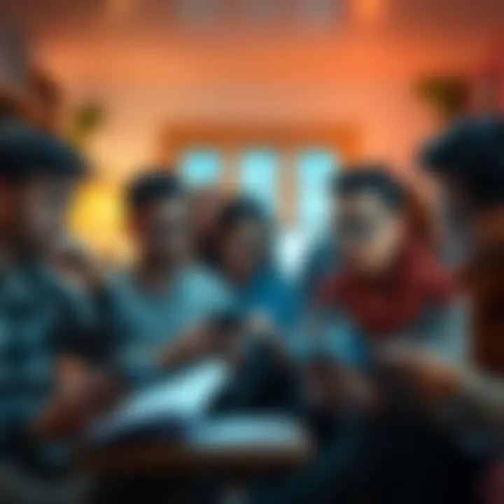 Searching for Answers A group of people looking confused while searching for answers on paper and electronic devices in a cozy room.