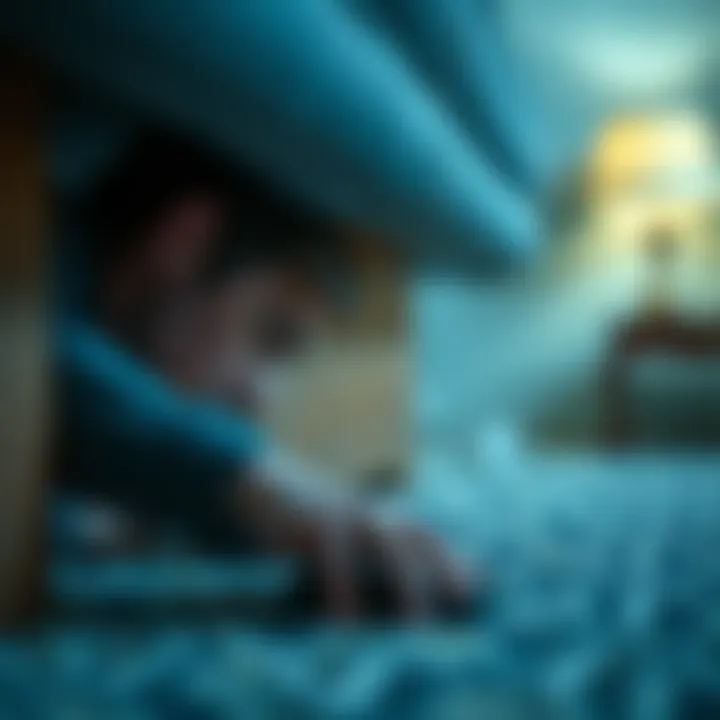 A person looking under a couch for a missing item, showing frustration while searching