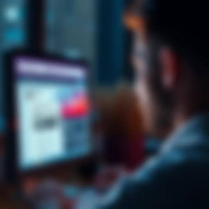 A person looking at a computer screen displaying forums about jaw and chin subliminals, appearing frustrated.
