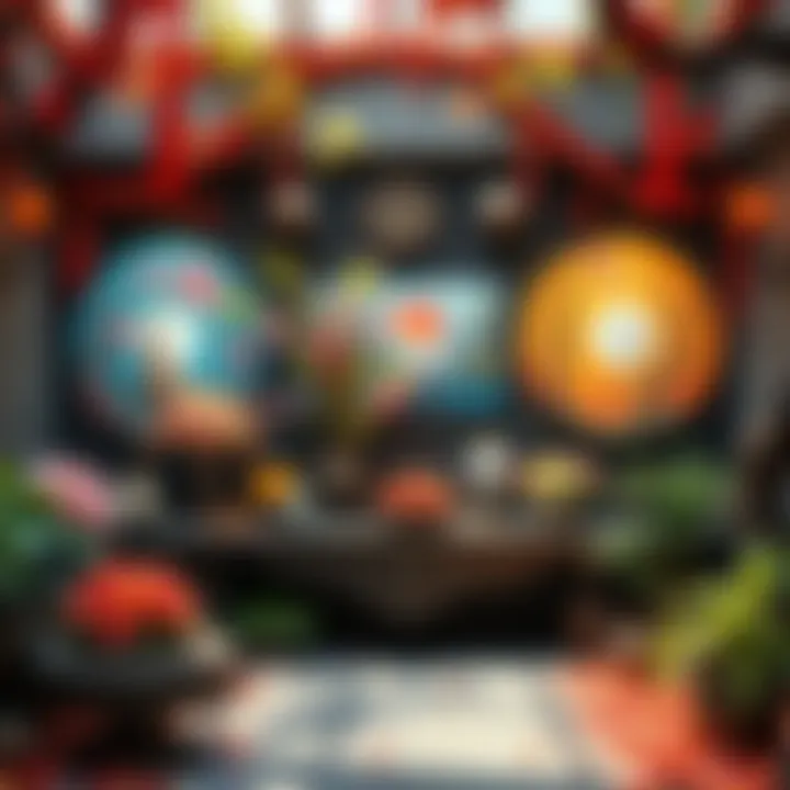 Seasonal Altar for Persephone and Hades A colorful altar displaying spring and fall themed artworks dedicated to Persephone and Hades, showcasing seasonal changes with plants and symbols.