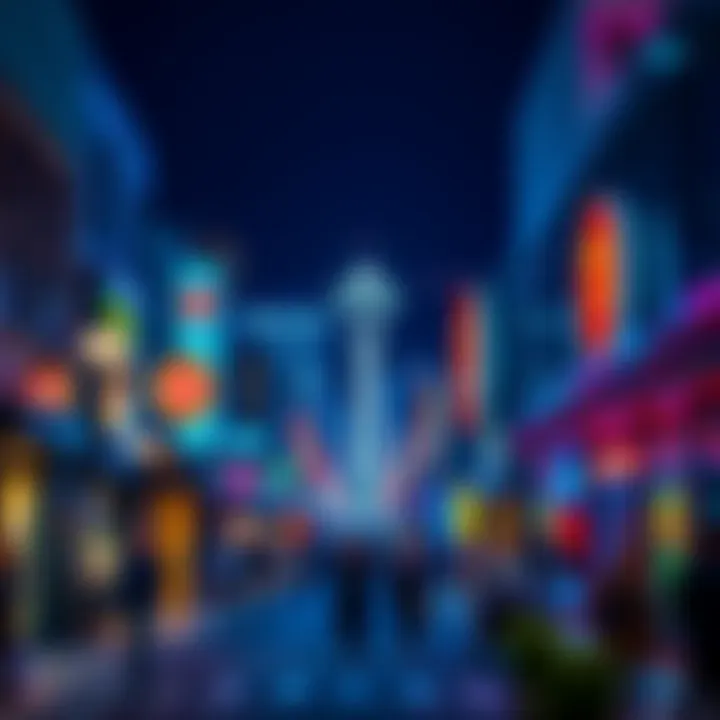A vibrant Seattle street scene at 12:45 AM, showcasing lights, people enjoying nightlife, and city ambiance.