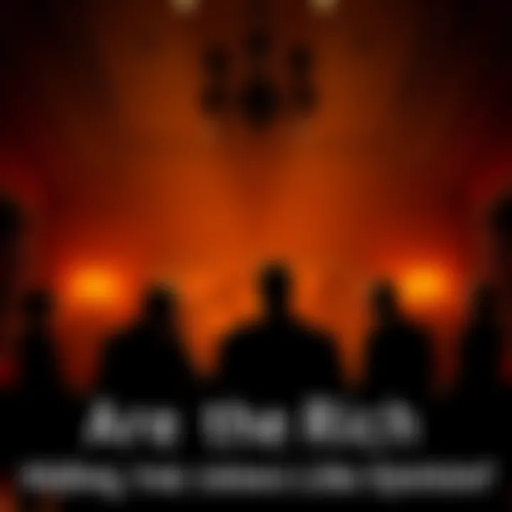 A shadowy group of wealthy individuals in a dimly lit room, discussing in hushed tones, suggesting secrecy and hidden agendas.
