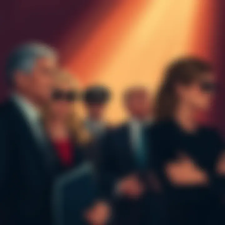 Secret Service and Elites Connection An illustration depicting the Secret Service agents alongside wealthy individuals in a shadowy setting, symbolizing potential connections and conspiracies.