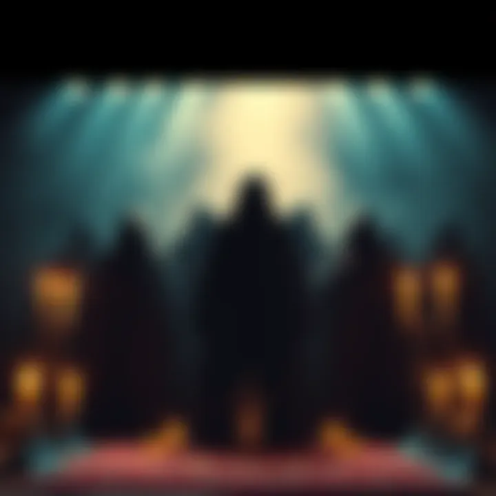 A group of cloaked figures performing a ritual under dim light, with symbols and candles around them.