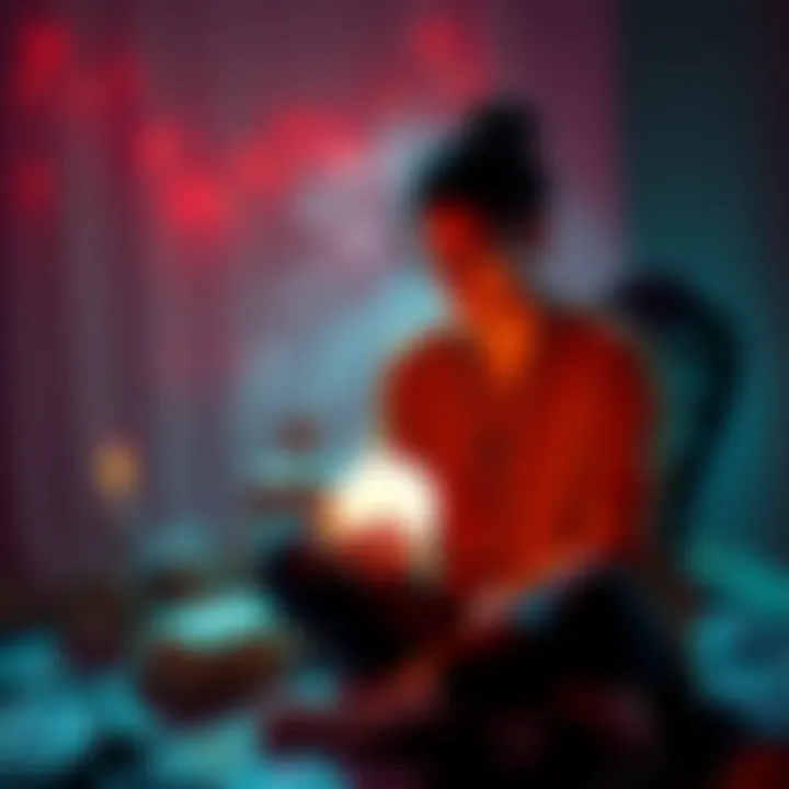 A person sitting with a tarot deck and crystal ball, looking contemplative and searching for insights during a no contact situation.