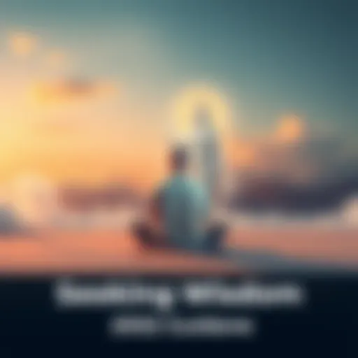 Person Seeking Advice from Air Venus A person sits cross-legged in a serene environment, receiving guidance from a mystical Air Venus figure surrounded by soft clouds and a gentle breeze.