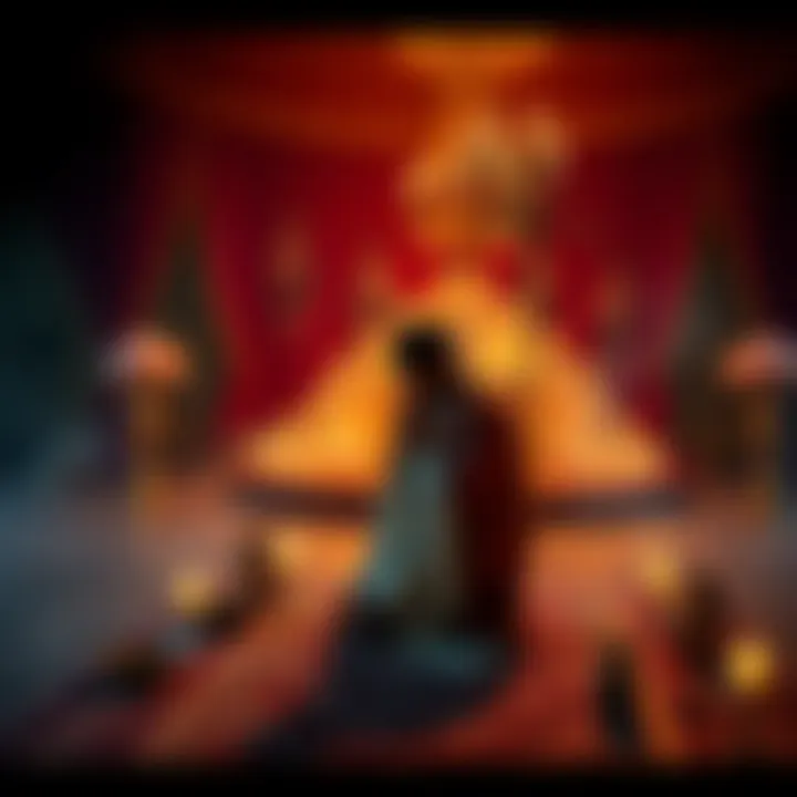 Person seeking forgiveness in Santeria Individual kneeling in a serene setting, surrounded by symbolic items of Santeria, reflecting on their past actions with a look of regret and hope for redemption.