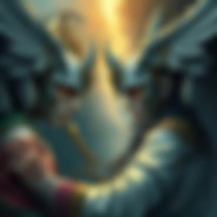 Illustration depicting Seere and Andromalius, symbolizing moral choices and consequences, with elements signifying opportunities and childhood experiences.