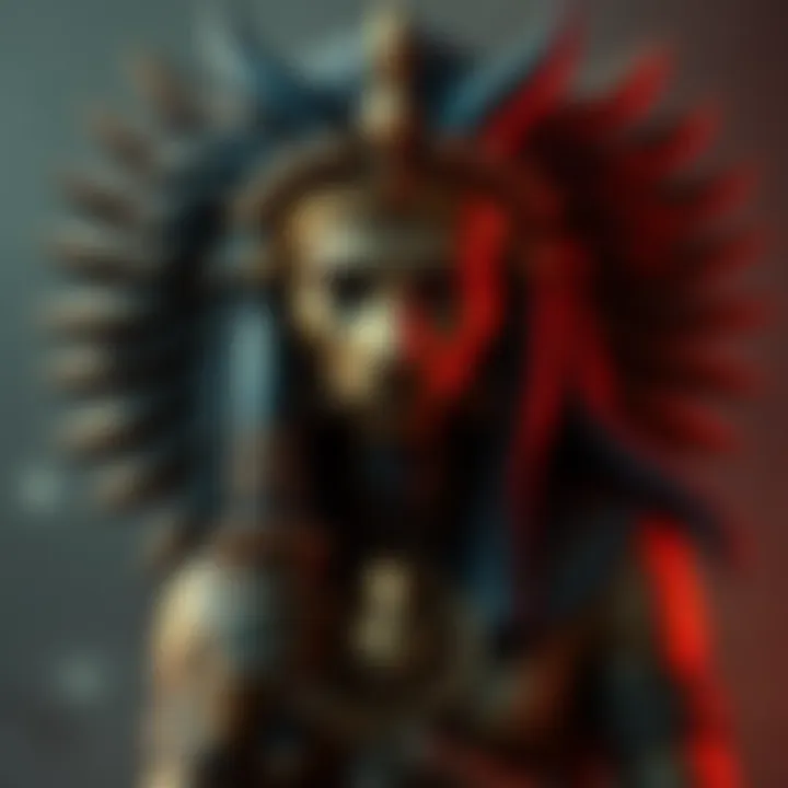 A depiction of Sekhmet, the Egyptian goddess of war, showing her lioness head and a fierce expression, holding a sistrum and wearing a sun disk crown.