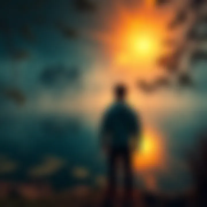 A contemplative figure gazing into a tranquil pond, reflecting on the essence of self-awareness in modern life.