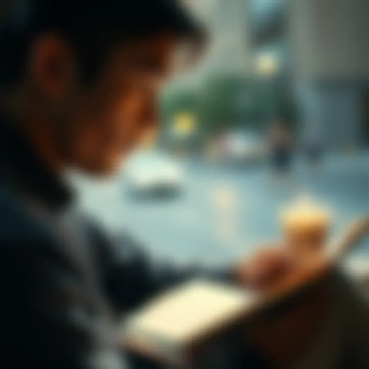 A person reflecting while looking at a journal and a cup of tea, symbolizing self-discovery after mental health treatment.