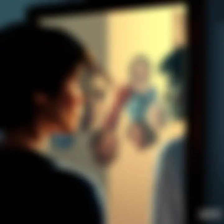 A person looking in a mirror with reflections of different emotions representing their relationships with others.