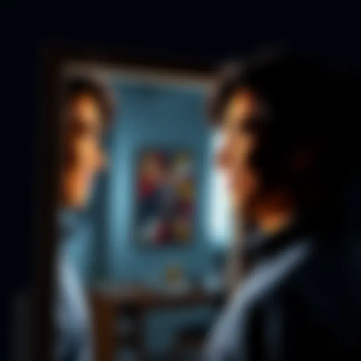 Individual standing in front of a mirror, smiling and looking confident, embodying a positive self-concept transformation