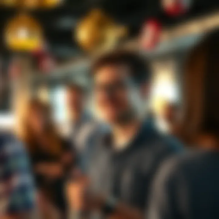 A person confidently introducing themselves in a social setting, smiling and making eye contact with others.