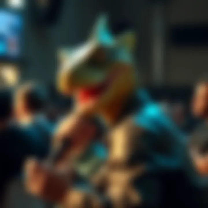 A person with unique reptilian features sharing thoughts in front of an audience, engaging in a question-and-answer session.