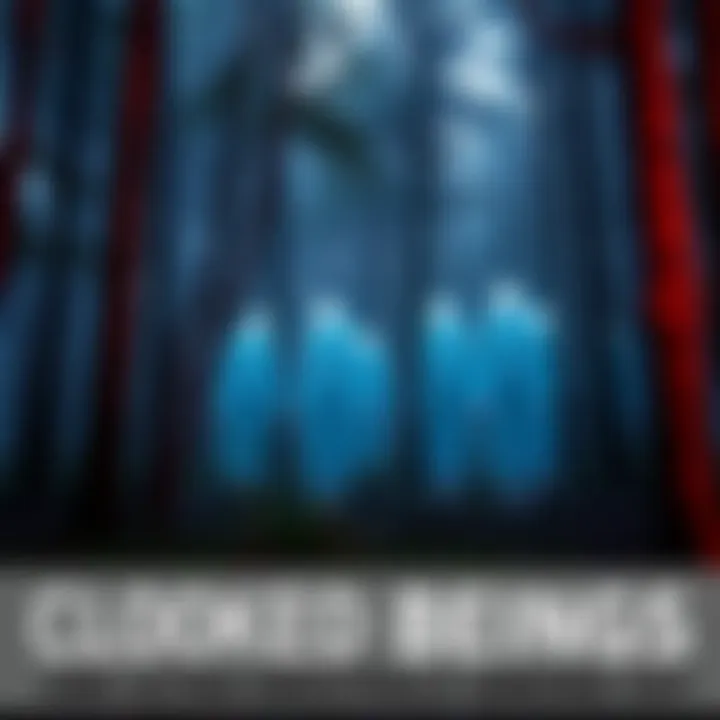 A depiction of semi-transparent beings appearing among trees in a forest setting, suggesting an otherworldly presence.