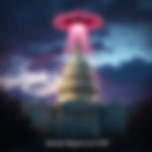 A graphic showing the U.S. Capitol building with a UFO hovering above it, representing the Senate's acknowledgment of Unidentified Anomalous Phenomena.