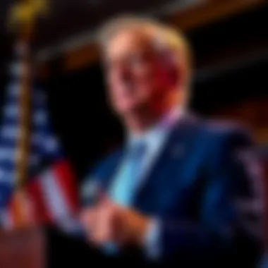 Senator Lindsey Graham during a press conference with the American flag in the background