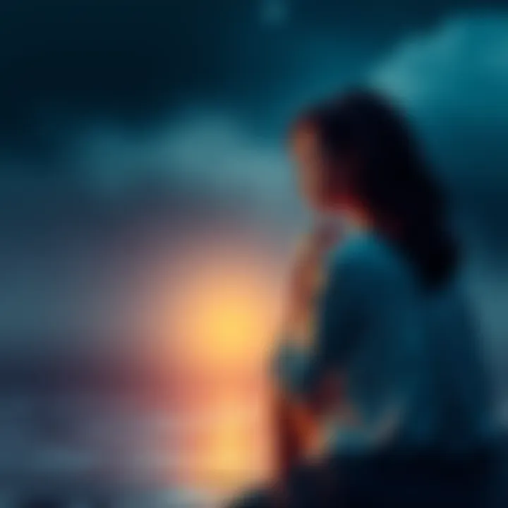 A thoughtful person sitting by water, gazing introspectively, representing the emotional depth of Pisces and mental health.