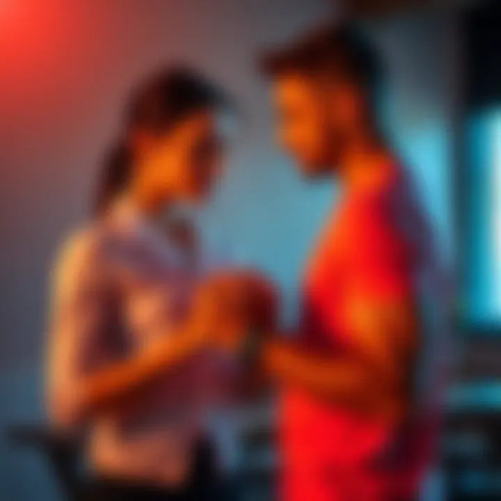 Couple practicing sensitivity exercises A couple gently touching each other's arms while focusing on body awareness exercises, enhancing their connection and communication.