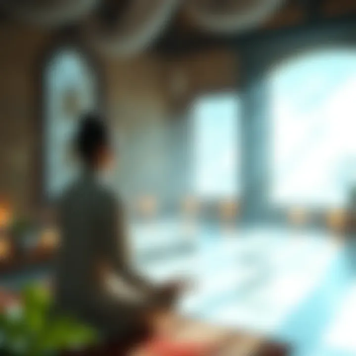 A tranquil setting with an individual in meditation, surrounded by soft light and peaceful elements, illustrating focus in chanting.