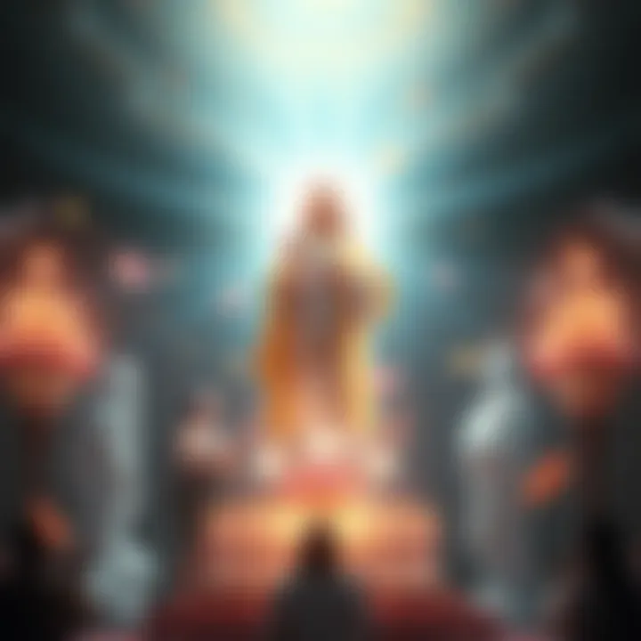 A depiction of a radiant figure representing Barbelo, surrounded by soft light and symbols of devotion, reflecting a deep bond with humanity.