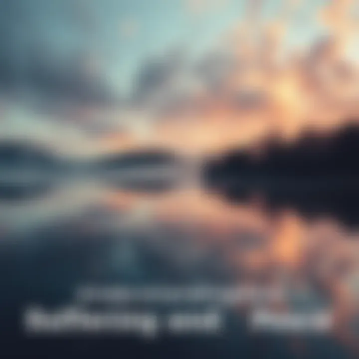A peaceful scene depicting a calm lake surrounded by trees, representing harmony and tranquility amid life's struggles.