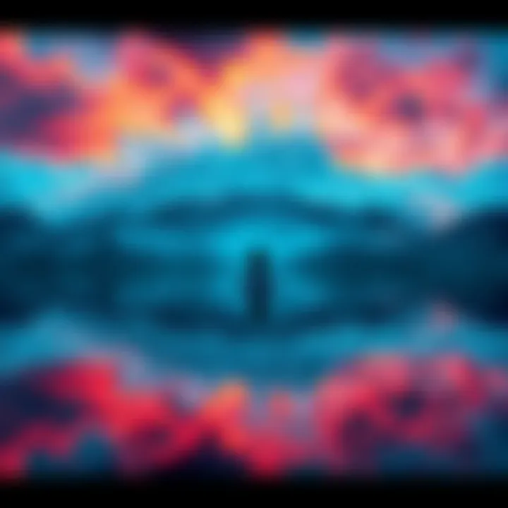 A tranquil dream scene featuring a person immersed in water, surrounded by vivid aquatic colors and surreal waves, symbolizing deep psychological exploration and emotional connection.