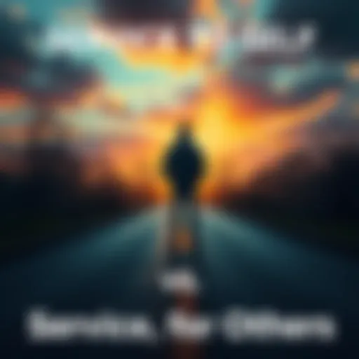 A person standing at a crossroads, contemplating choices between helping themselves and helping others