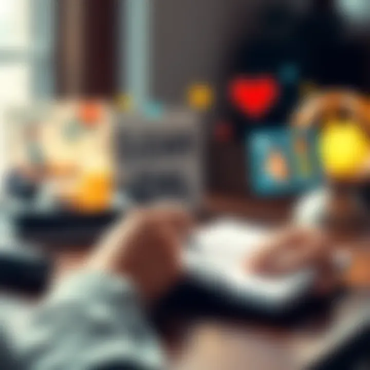 A person writing goals on a notepad surrounded by images representing career, health, and happiness