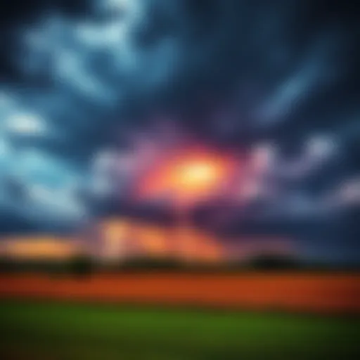 Dark clouds and lightning over a Mid Michigan landscape, indicating an approaching severe thunderstorm