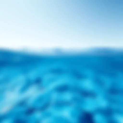 Shades of Blue A serene ocean scene with varying shades of blue water under a clear sky, showing the depth and beauty of the color blue in nature.