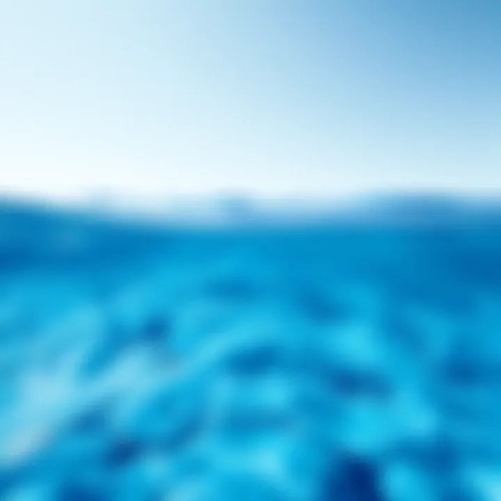 Shades of Blue A serene ocean scene with varying shades of blue water under a clear sky, showing the depth and beauty of the color blue in nature.