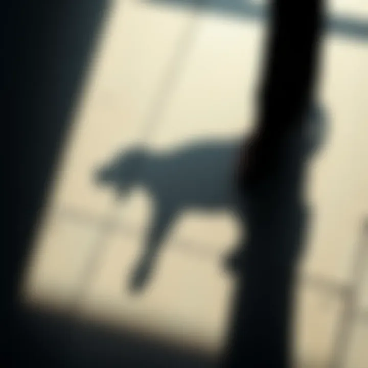 A soft shadow on the ground that looks like a dog, evoking memories of a beloved pet
