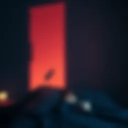 Person looking at shadow in bedroom A person sitting on a bed, staring at a shadow that resembles a locust on the wall in a dimly lit room