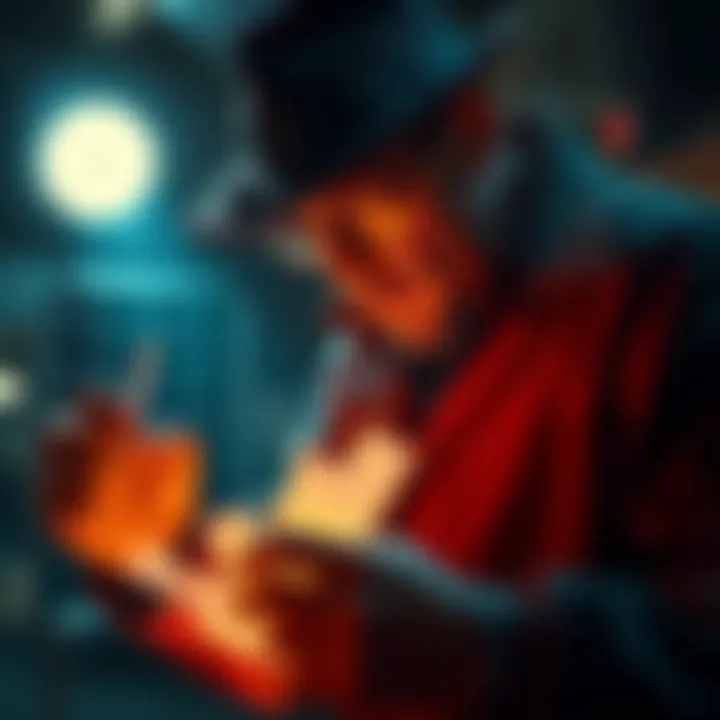A detective examining evidence linked to a criminal conspiracy involving Shadow Boxer.