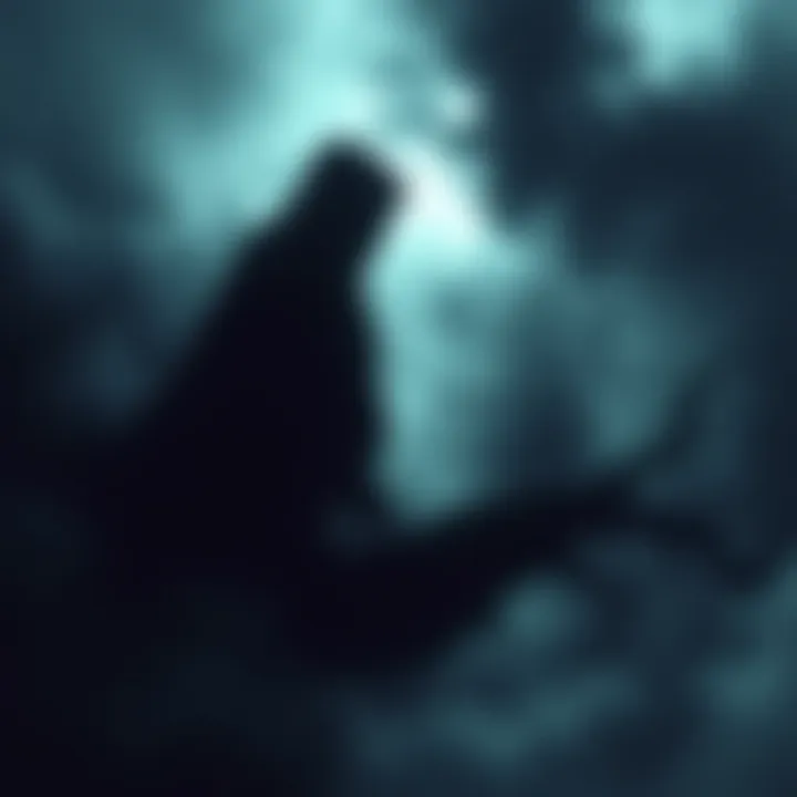 A dark, shadowy figure looms in a dreamlike setting, representing shadow people.