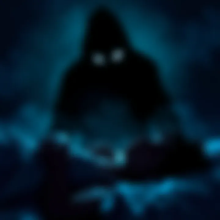 A dark silhouette with glowing eyes looms over a sleeping person, illustrating a sleep paralysis encounter.