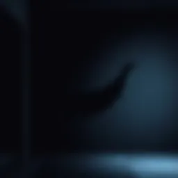 A shadow on a basement wall shaped like a menacing grin, casting an eerie atmosphere in a dimly lit room.