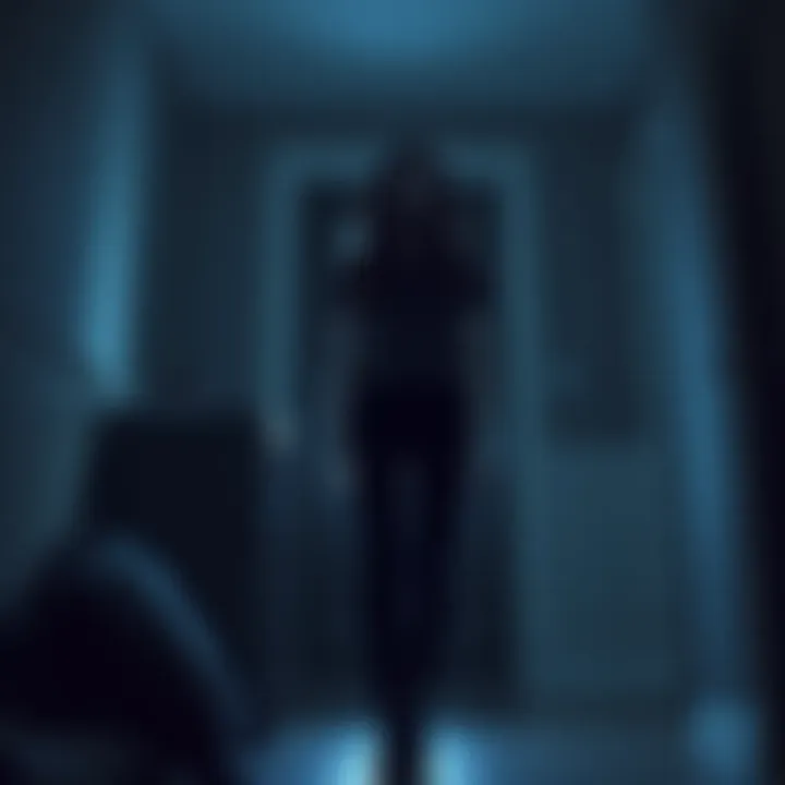 A dark shadowy figure looms behind a young woman standing in her home, signifying unsettling experiences.