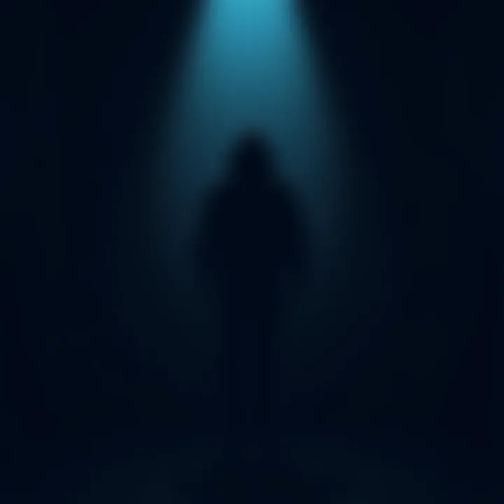 A shadowy figure stands in a dimly lit room, creating an eerie atmosphere, representing the concept of shadow people.